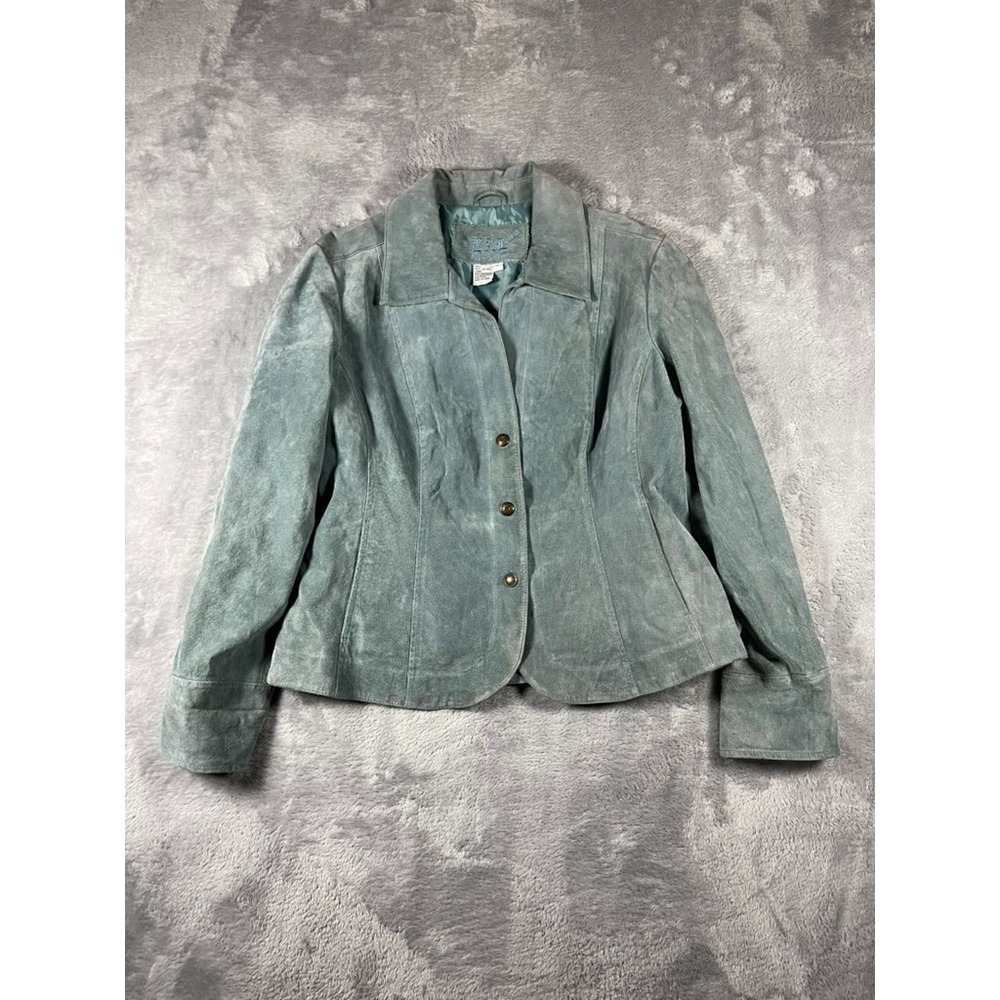 Live A Little  Suede 100% Leather Jacket Light Teal 90s Y2K Women's Large